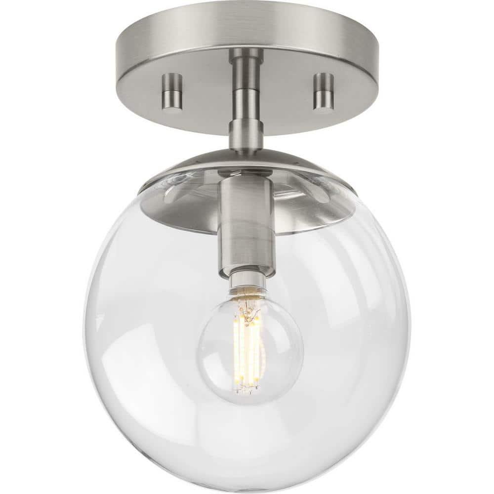 Progress Lighting Atwell 1-Light Flush Mount Ceiling Light, Brushed Nickel, Clear Glass
