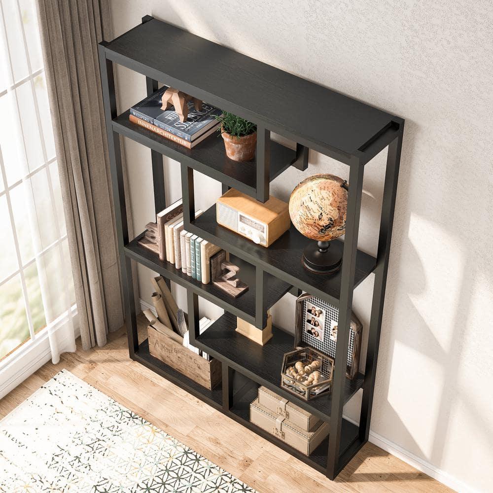 Hommoo 6-Tier Bookshelf, 69" Industrial Bookcase with Staggered Shelves Black