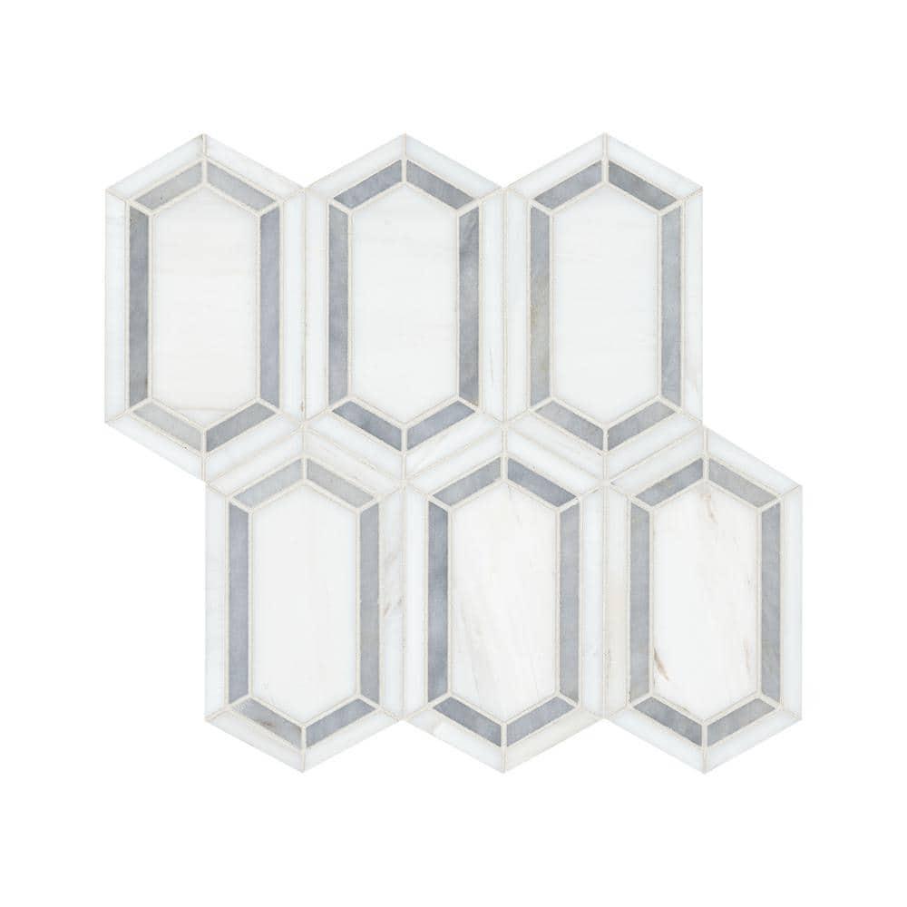 Bianco Dolomite Pavilion Picket 12 in x 12 in. Polished Marble Mesh-Mounted Mosaic Tile