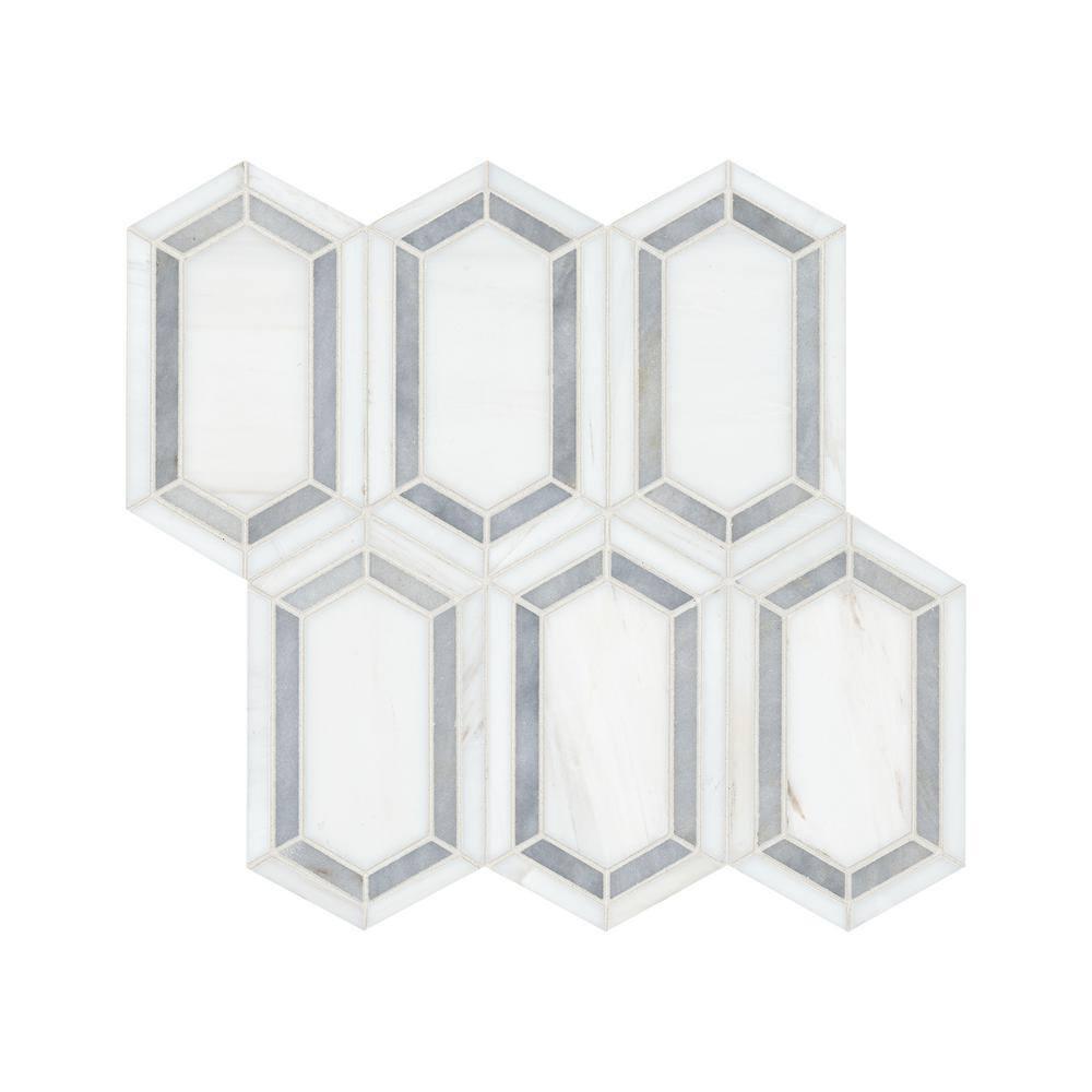 Bianco Dolomite Pavilion Picket 12 in x 12 in. Polished Marble Mesh-Mounted Mosaic Tile