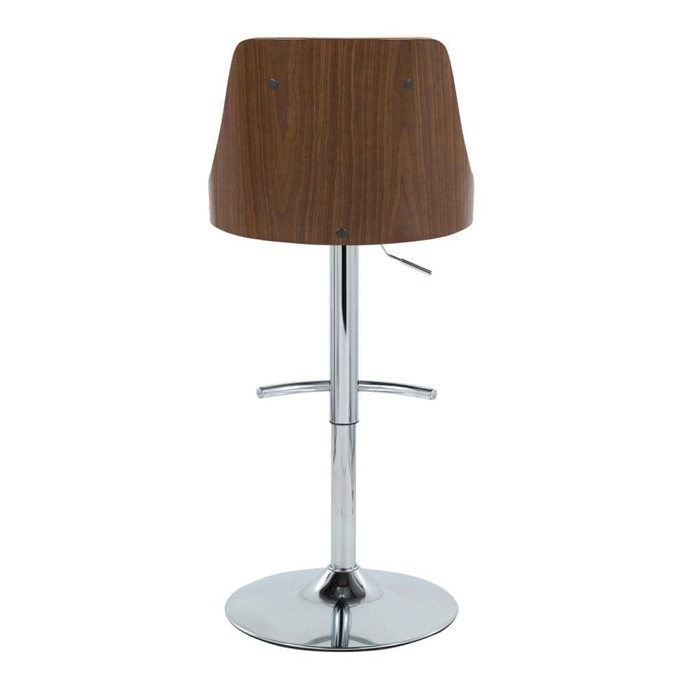 Set of 2 Gianna Adjustable Barstools: Chrome/Walnut/Cream, Swivel, Faux Leather - LumiSource