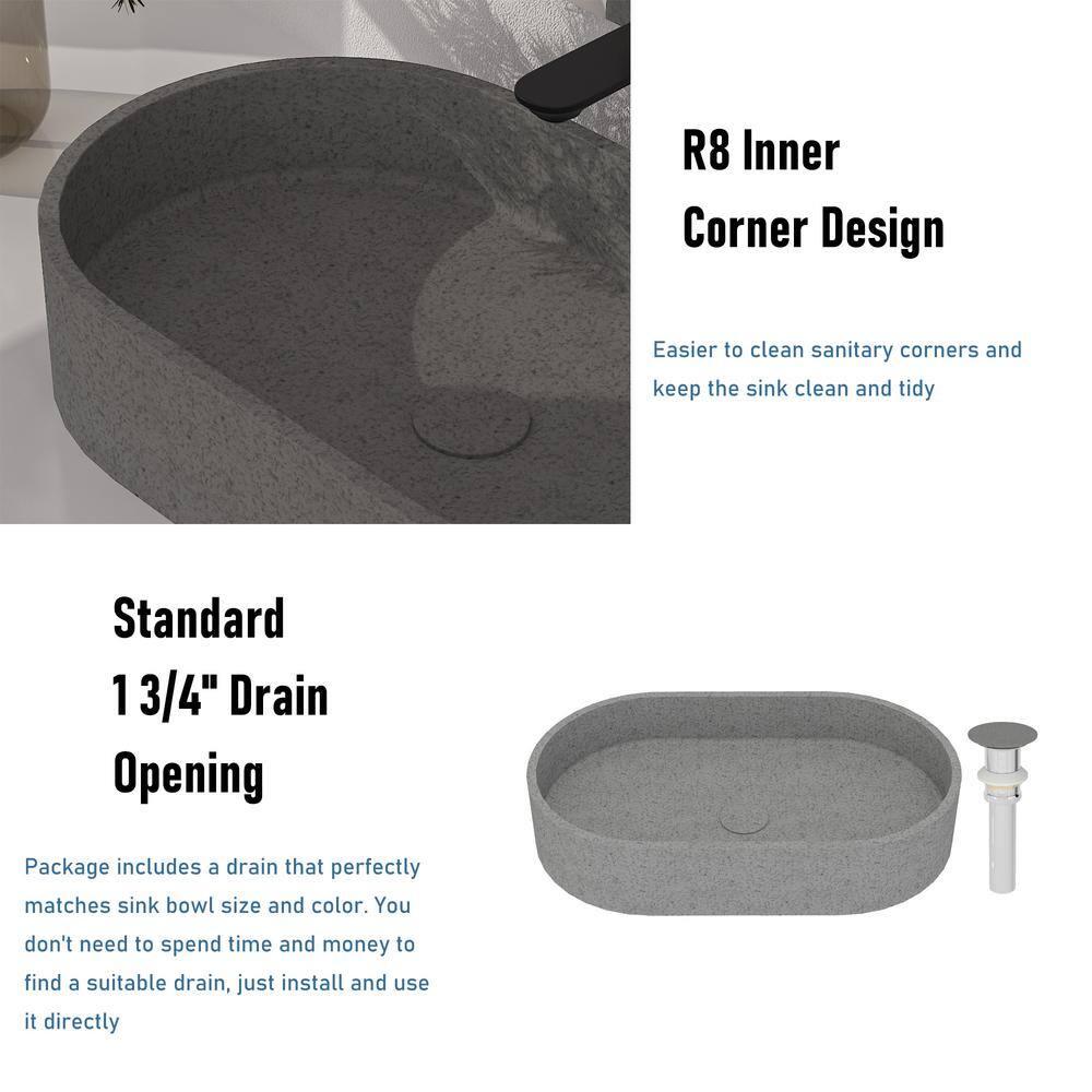 23.63 in. Oval Vessel Bathroom Sink with Pop-up Drain in Mottled Bluish Gray Cement