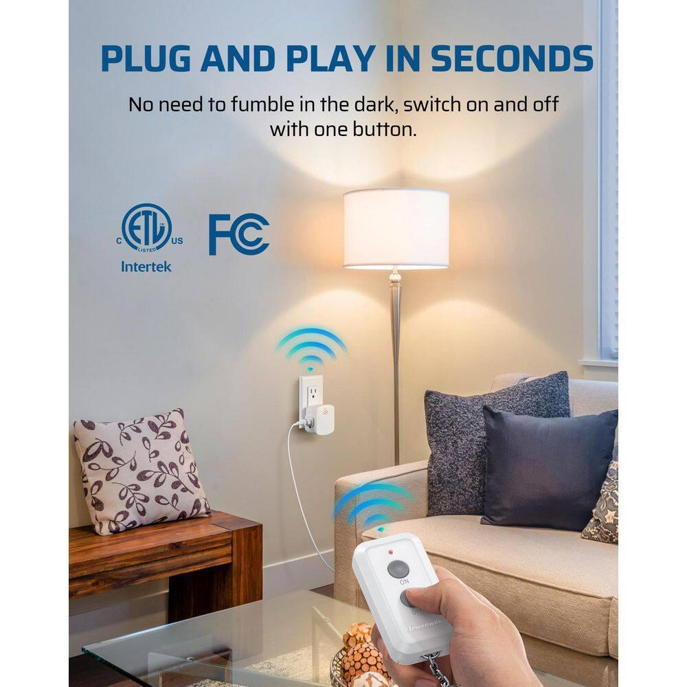 DEWENWILS Indoor Remote Control Outlet, Wireless Electrical Outlet Switch, 100 FT Range,  Compact Side Plug, ETL Listed, White