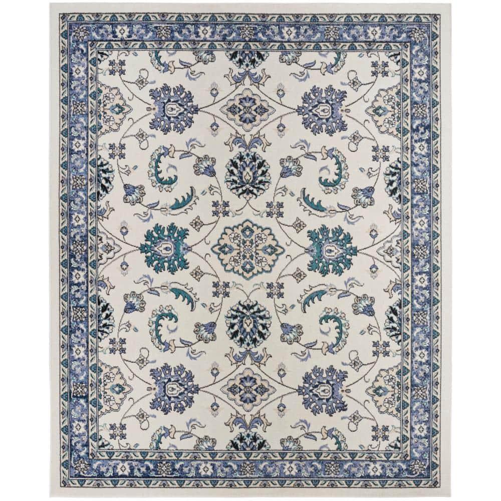 Nourison Essentials Floral Persian Indoor Outdoor Rug Ivory Blue 8' x 10'