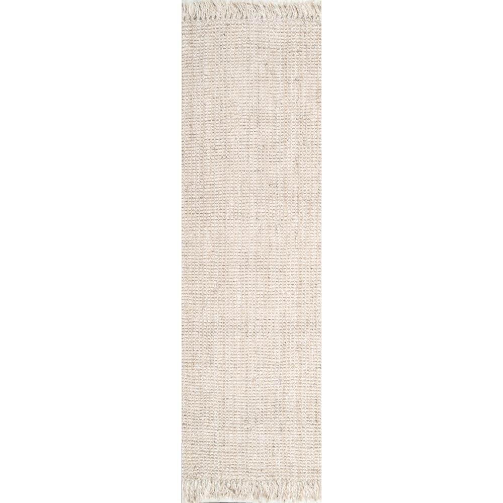 Nuloom 2x6 Daniela Jute Tassel Hand Woven Indoor Area Rug, Off White, Solid Chunky Farmhouse Design, Natural Fiber BedroomLiving Room