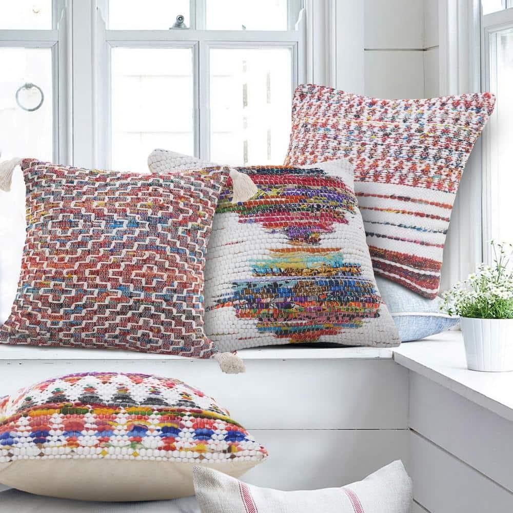 ZeaZu 20" X 20" Red Green Blue Yellow And Orange Polyester Geometric Zippered Pillow