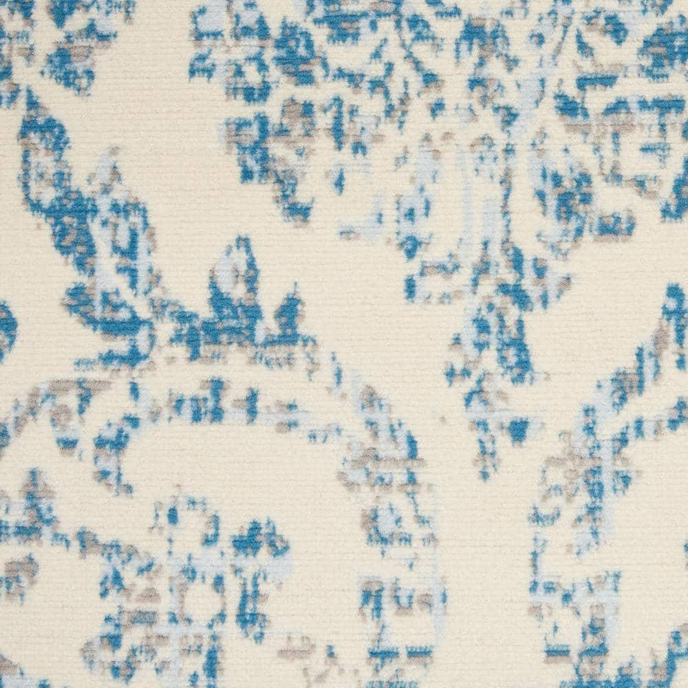 Nourison Jubilant 5'3" x 7'3" (5' x 7') Ivory/Blue Area Rug Farmhouse Vintage Damask by Nourison
