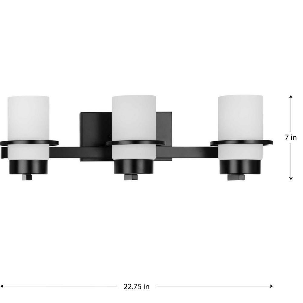 Progress Lighting Reiss 3-Light Vanity Light, Matte Black, White Glass Shade