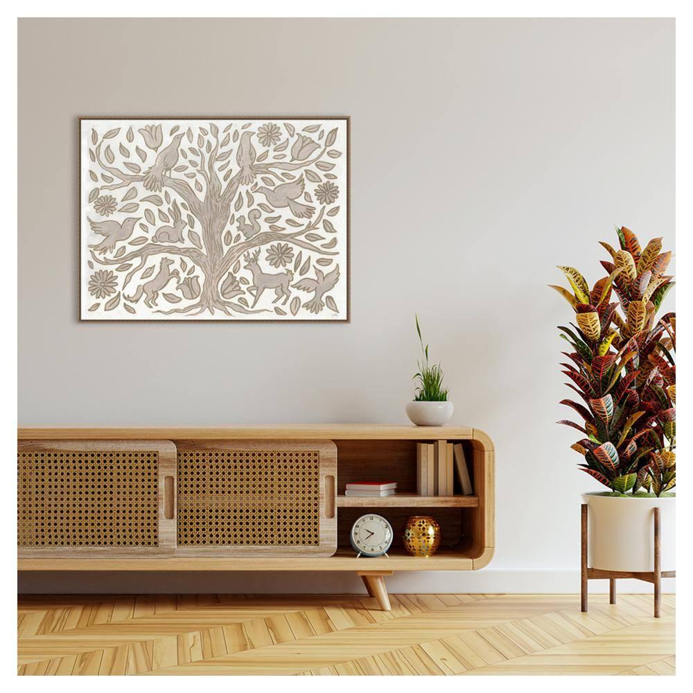 Amanti Art 42"x32" Animal Tree by Elizabeth Medley Framed Canvas Wall Art Print: Modern Decor, Earth Tones, Hand-Stretched Canvas