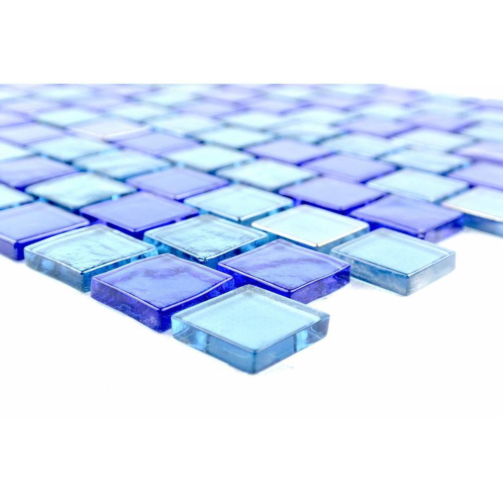 Landscape 1 in. x 1 in. Translucent Glass Plastic Face Mounted Brick Mosaic Designer Pool Tile