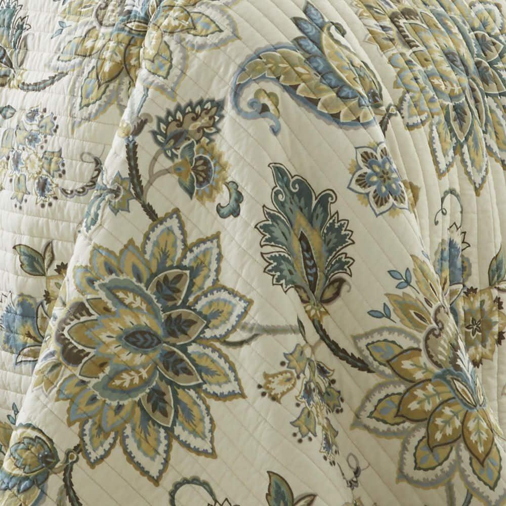 Palladium Grey Floral Quilt Set - One Twin/Twin XL Quilt and One Standard Sham Teal - Levtex Home