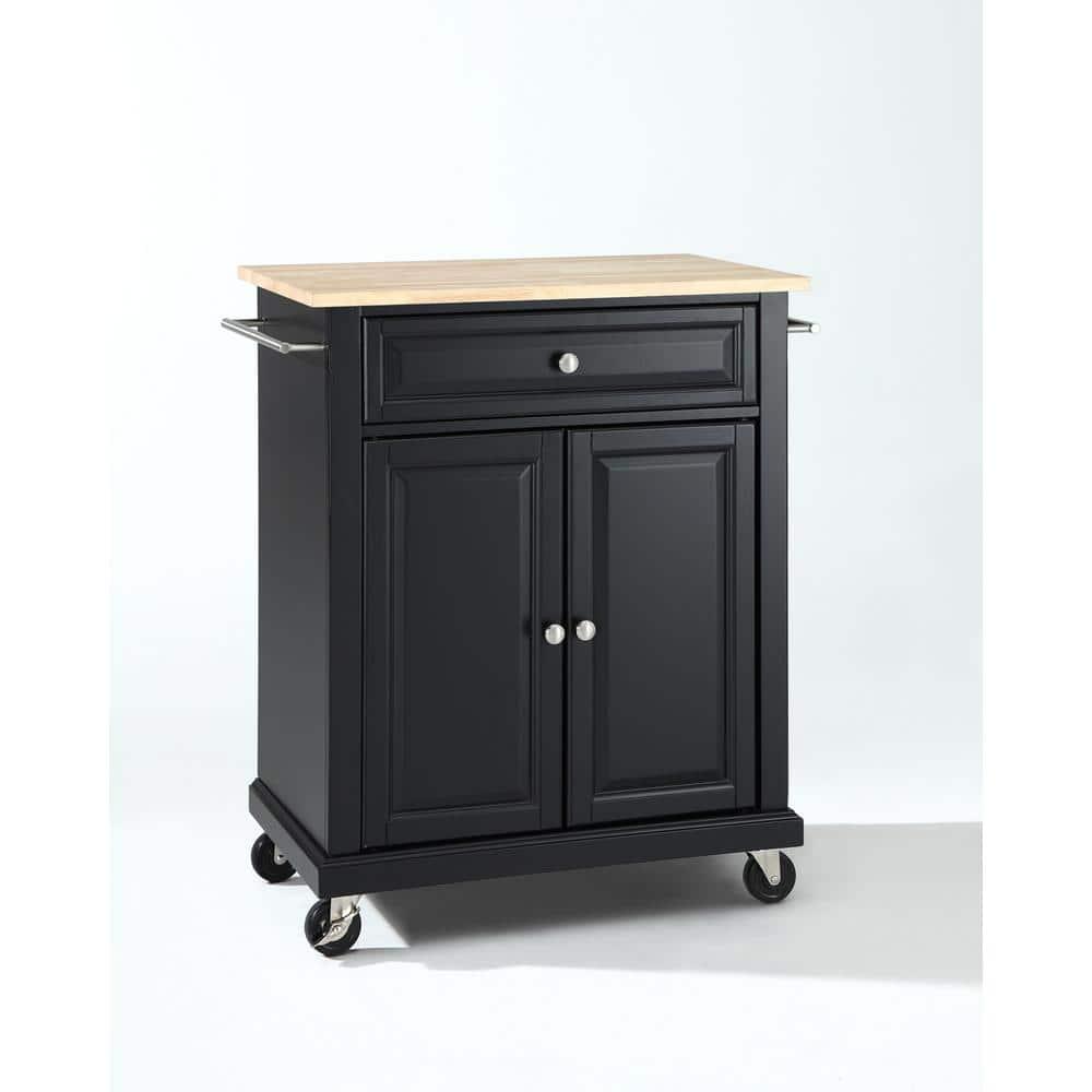 Wood Top Portable Kitchen Cart Wood/Black - Crosley: Traditional Farmhouse Design, Adjustable Shelf, Wheeled Storage Island