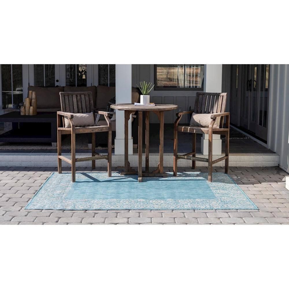 Unique Loom 7' 1 x 10' 0 Rectangle Indoor/Outdoor Border Aqua Area Rug