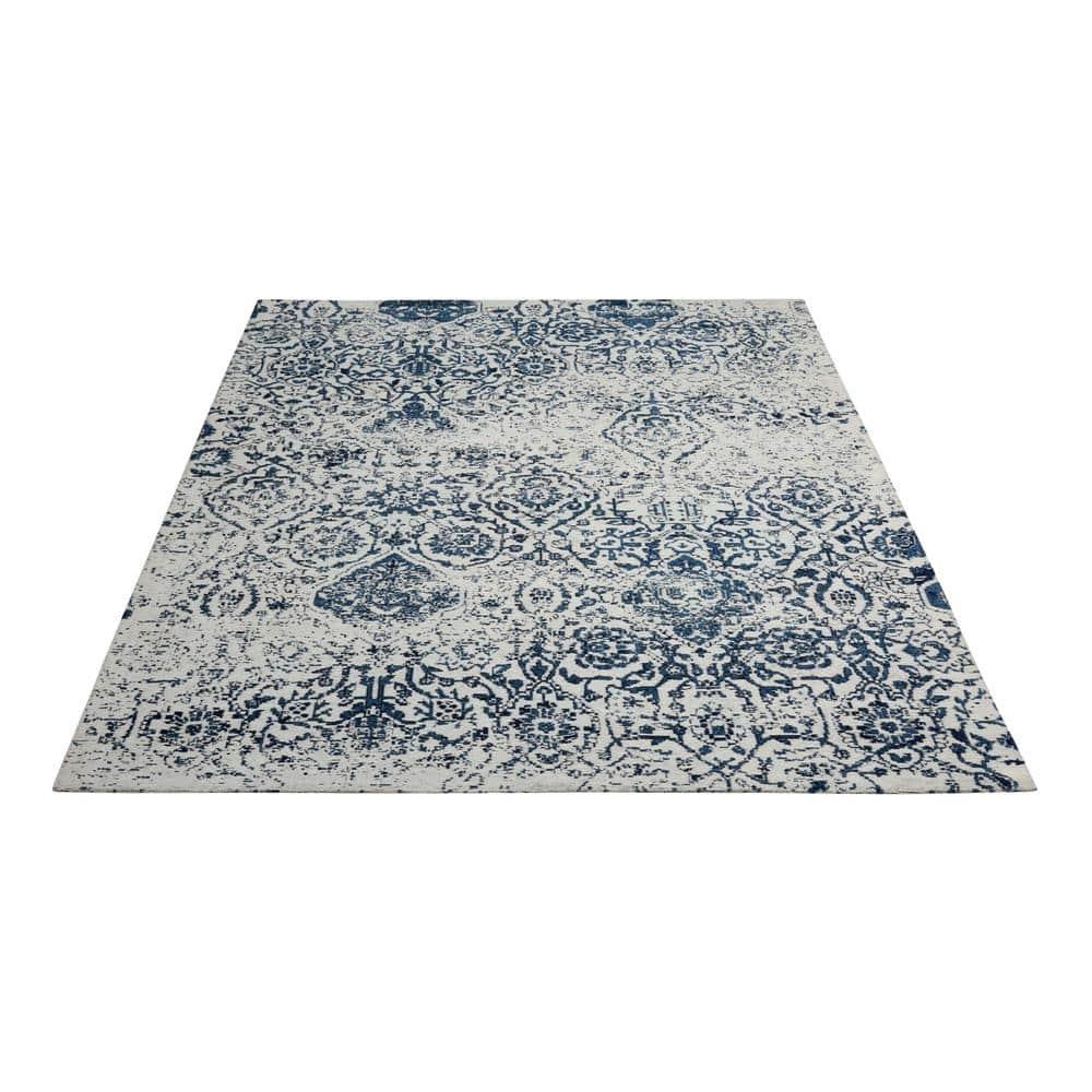 Nourison Damask Vintage Indoor Rug Ivory Navy 5' x 7'