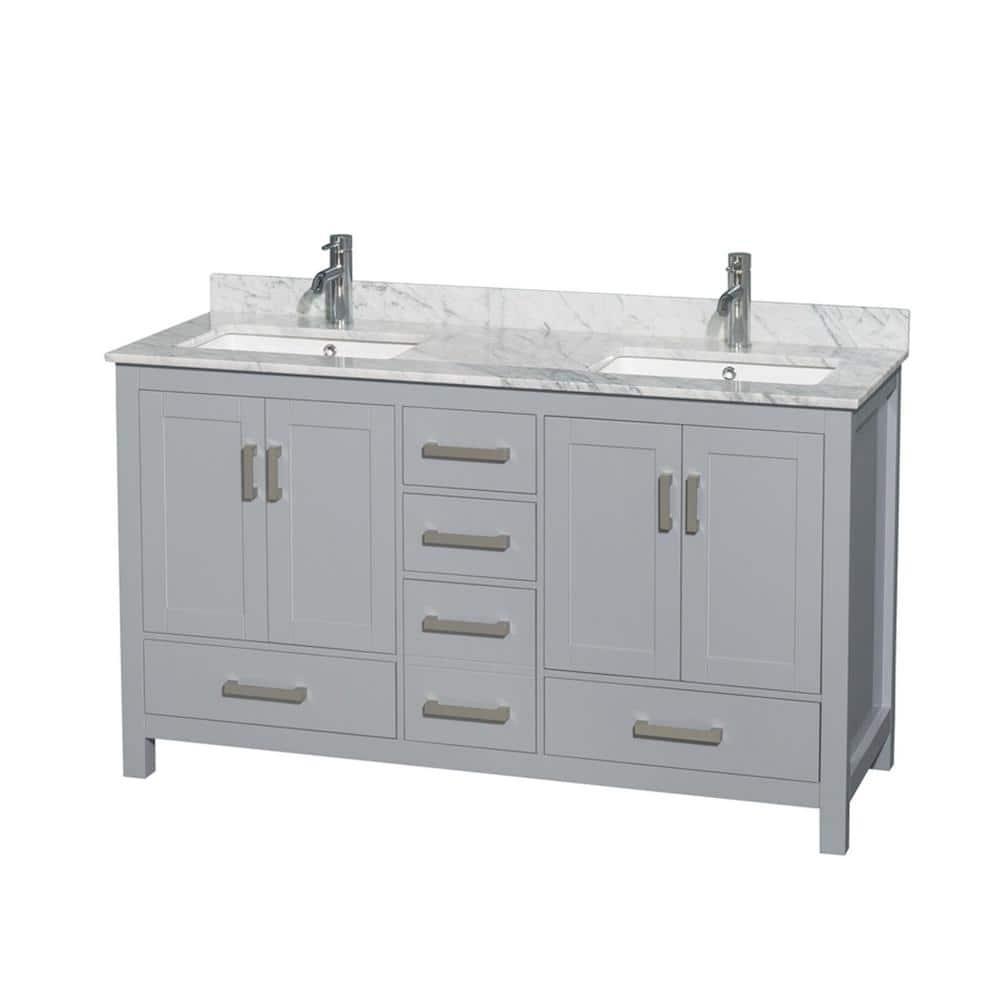 Wyndham Collection Sheffield 60" Freestanding Double Bathroom Vanity with Marble Top & Reviews | Wayfair