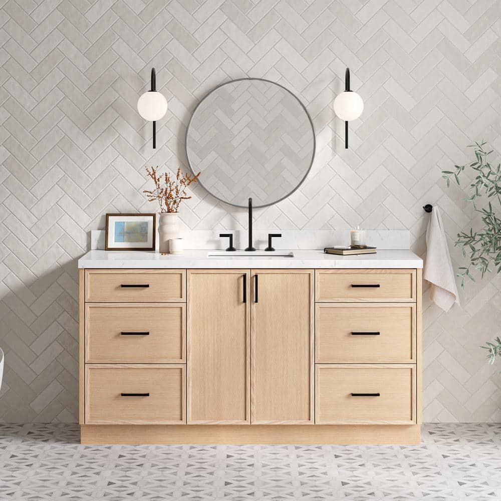 Kelly 66 in. W x 22 in. D x 36 in. H Single Bath Vanity in Oak with Carrara White Quartz Top