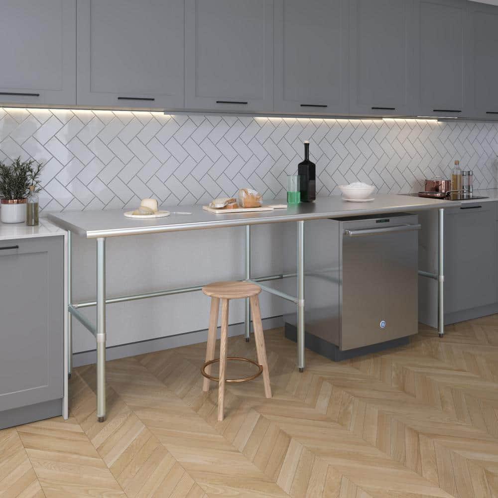 AmGood 30 in. x 96 in. Open Base Stainless Steel Work Table | Residential & Commercial