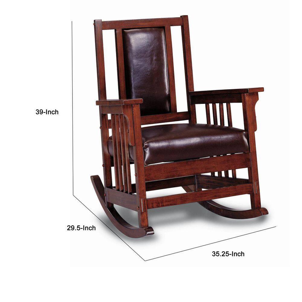 Benjara Mission Style Rocking Chair, Leather Upholstered Seat & Back, Tobacco and Dark Brown
