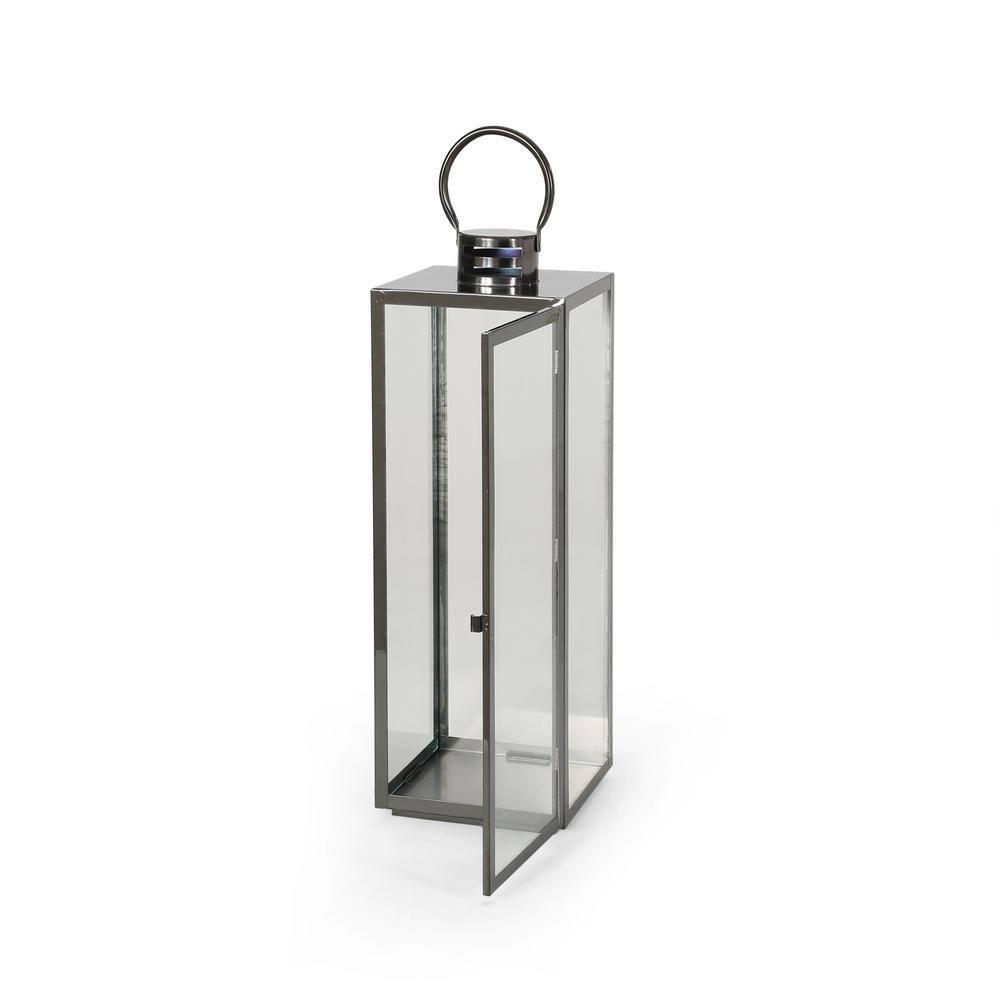 Noble House Heath 24" Modern Stainless Steel Lantern, Black