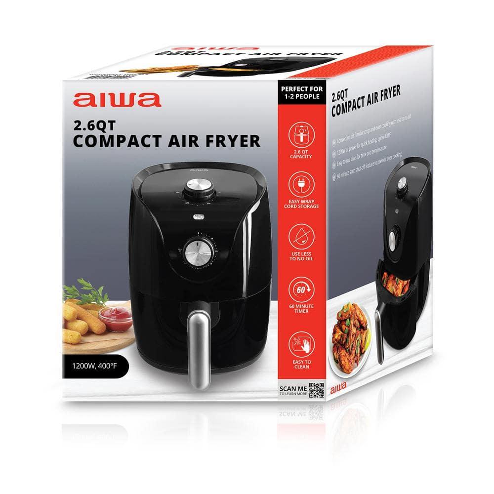 Aiwa 1200W 2.6 QT Compact Air Fryer, 360 degree Convection Heating, 60 minute timer, Black