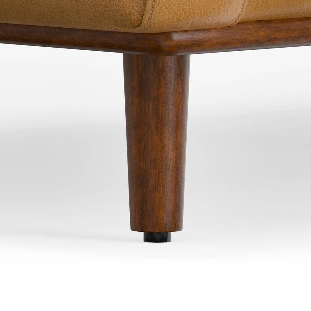 Simpli Home Morrison Genuine Leather Sofa, Mid-Century Modern Couch for Living Room, Handcrafted with Removable Cushions