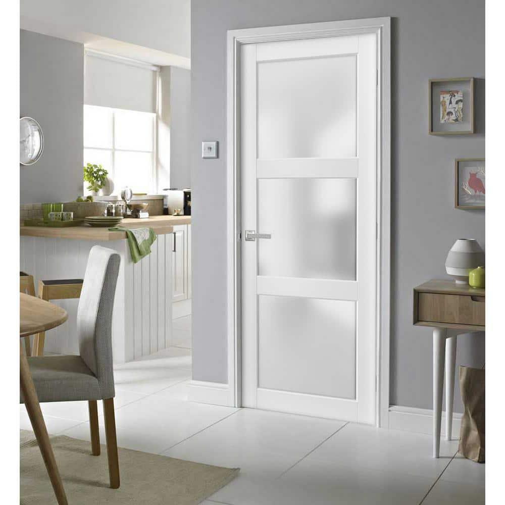 Lite Slab Barn Door Panel | Lucia 2552 White Silk with Opaque Glass | Sturdy Finished Wooden Modern Doors | Pocket Closet Sliding