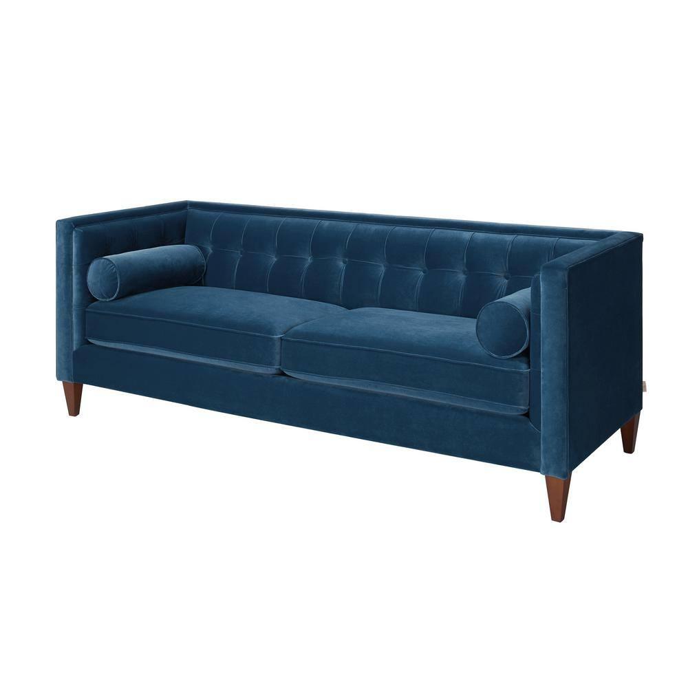 Jack 84" Tufted Tuxedo Sofa Double Cushion Satin Teal