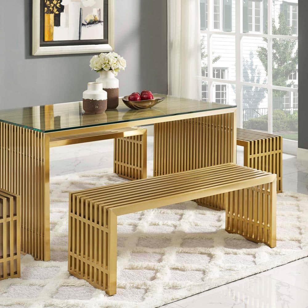 Elegant Gridiron 60'' Gold Stainless Steel Bedroom Bench