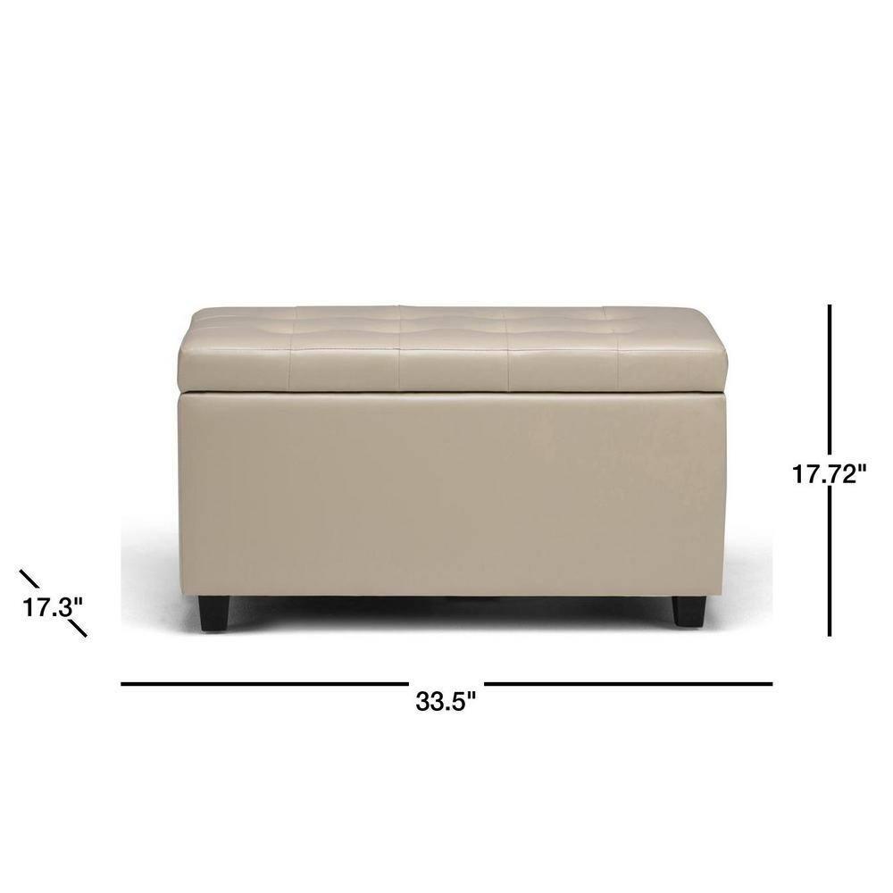 Simpli Home Cosmopolitan 34"W Upholstered Storage Ottoman with Tufted Design and Large Interior Storage