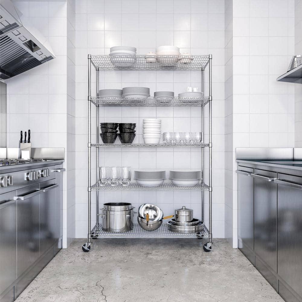 UltraDurable 24" D 5-Tier NSF-Certified Steel Shelving with Wheels
