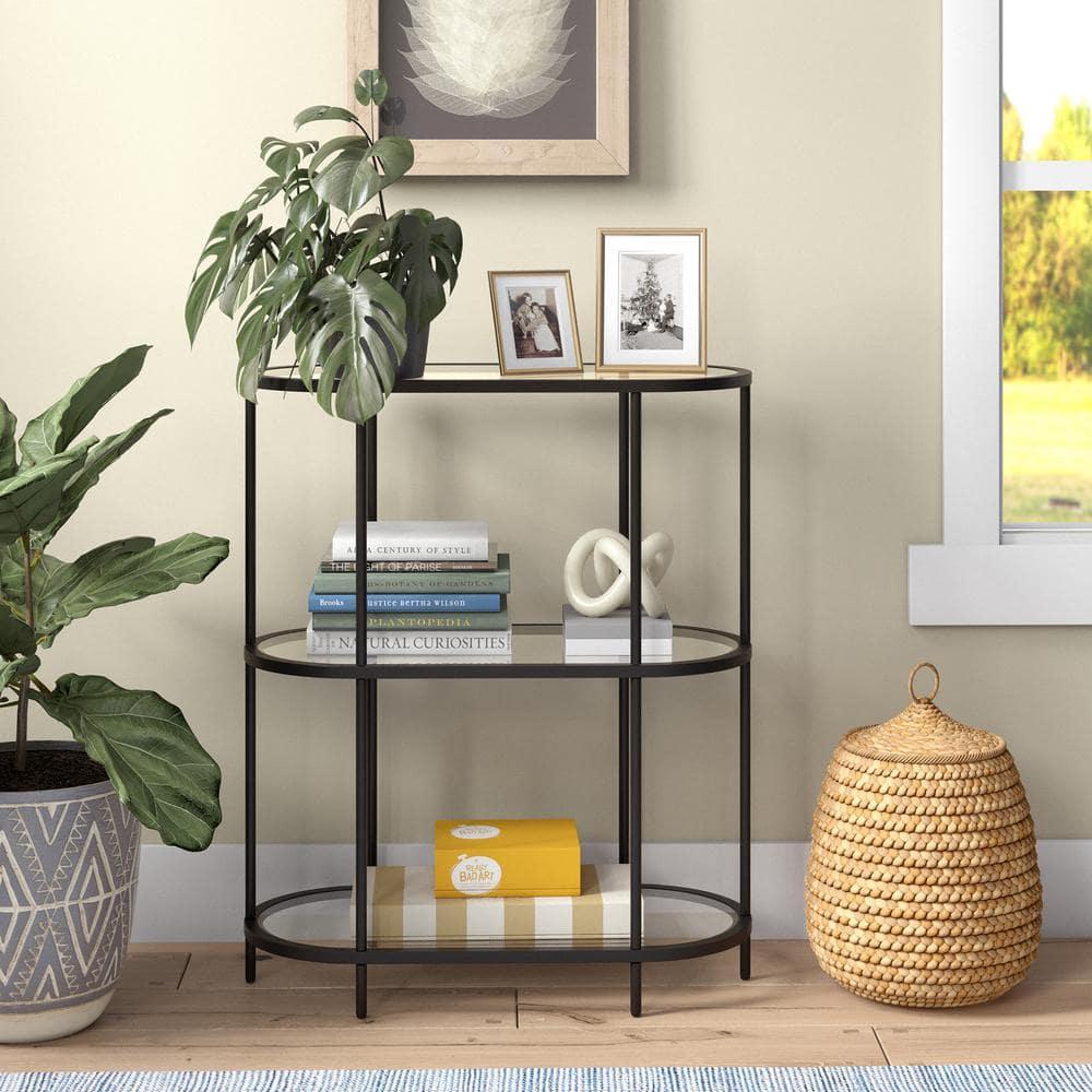 Evelyn&Zoe Leif 30" Wide Oval Bookcase, Blackened Bronze