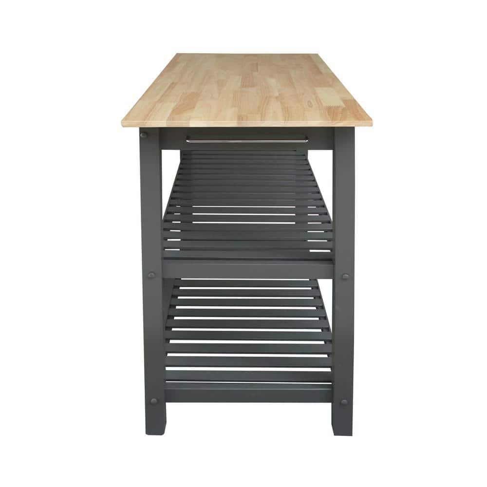 Casual Home Kitchen Island Bar Station with Hardwood Counter Top - Slate Gray