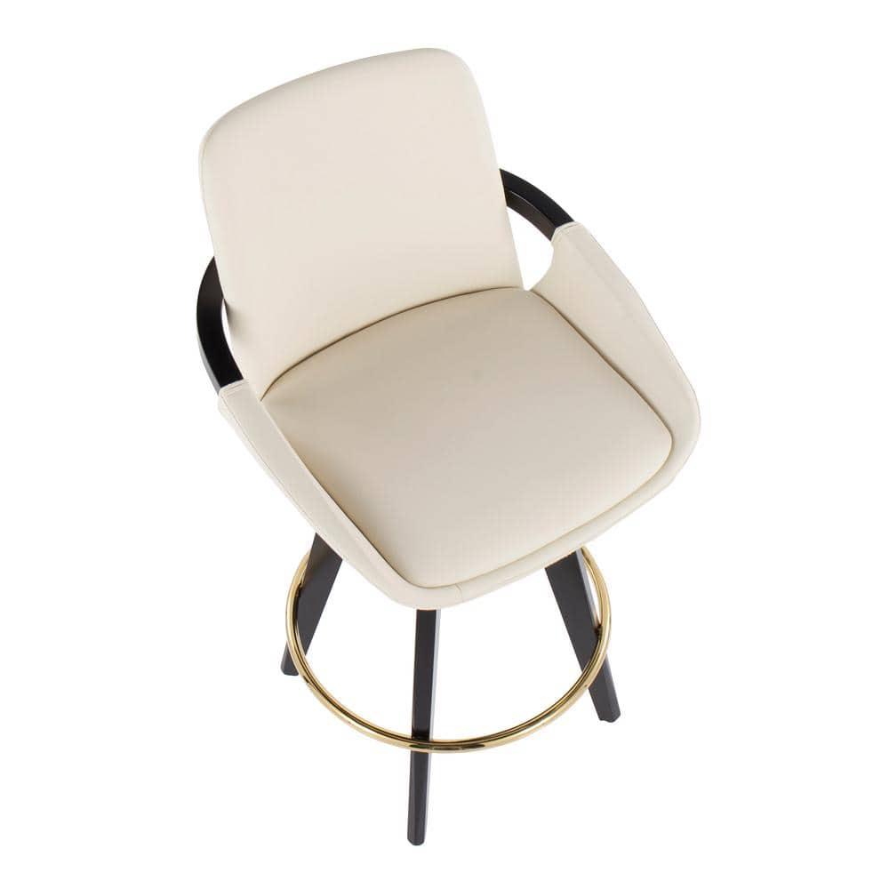 Set of 2 Cosmo PU Leather/Metal/Wood Counter Height Barstools Black/Gold/Cream - LumiSource: Swivel, Upholstered, Spot Clean