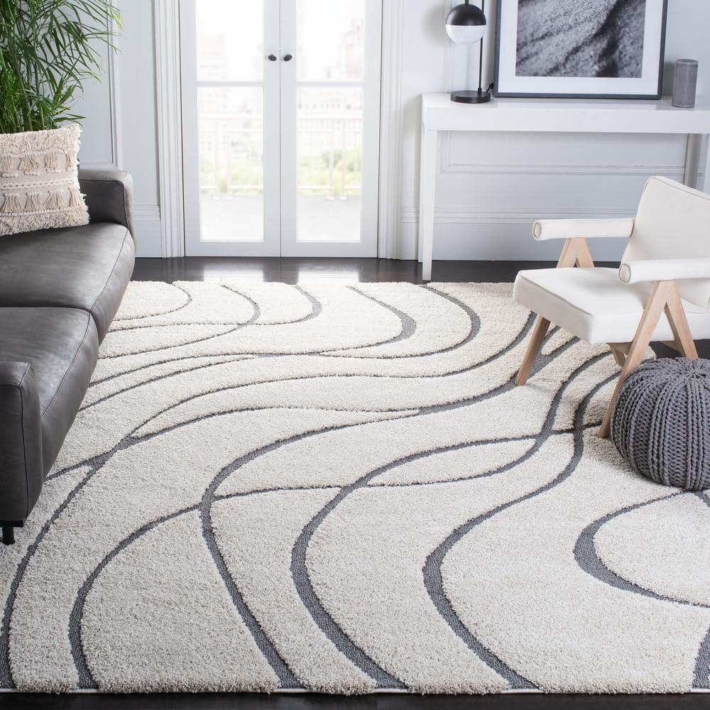 Florida Shag SG471 Power Loomed Indoor Area Rug - Cream/Grey - 8'x10' - Safavieh