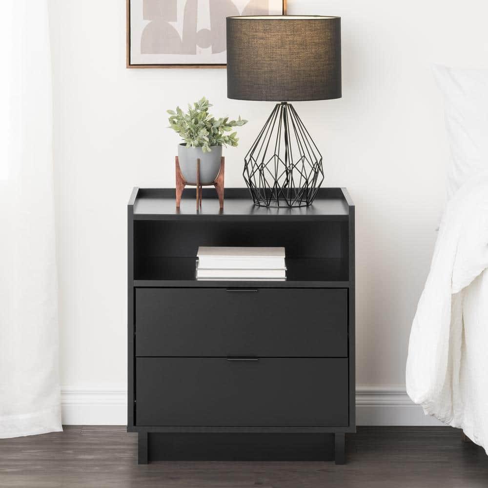 Prepac 23.75" Wide Simply Modern 2 Drawer Nightstand Black