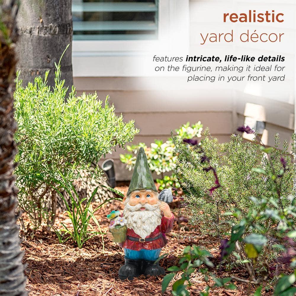12" Polyresin Gnome With Flower Pot Statue - Alpine Corporation: Outdoor Decorative Sculpture for Patio & Garden