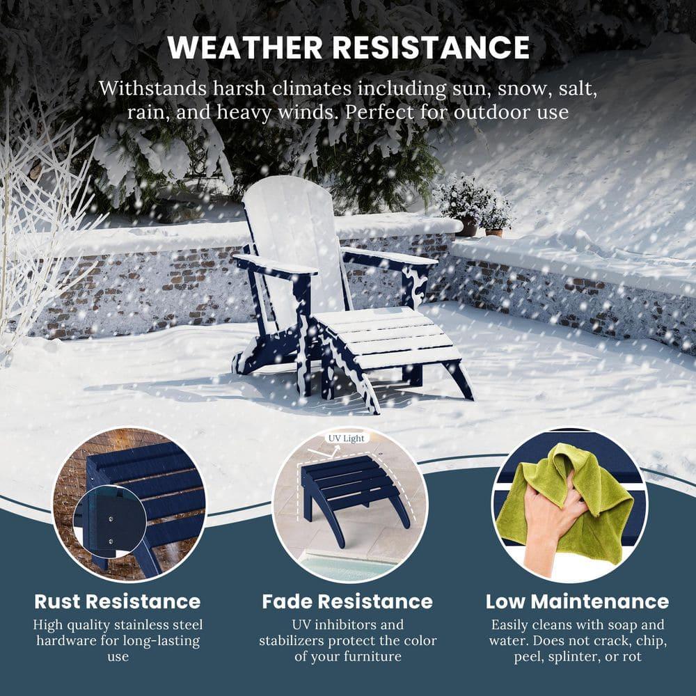Polytrends  Laguna Hdpe All Weather Outdoor Patio Foldable Ottoman Navy Blue