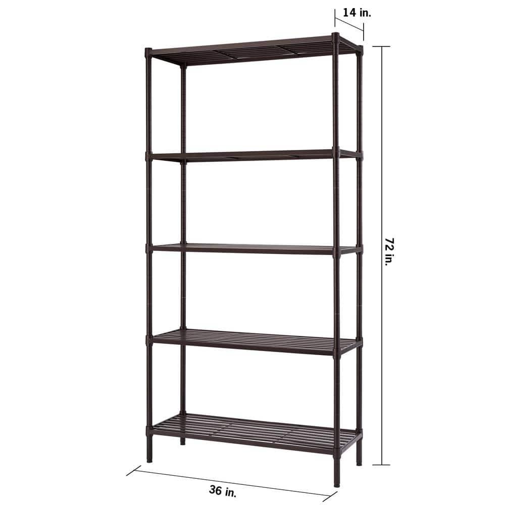 TRINITY Dark Bronze 5-Tier Steel Slat Shelving Unit (36 in. W x 72 in. H x 14 in. D)