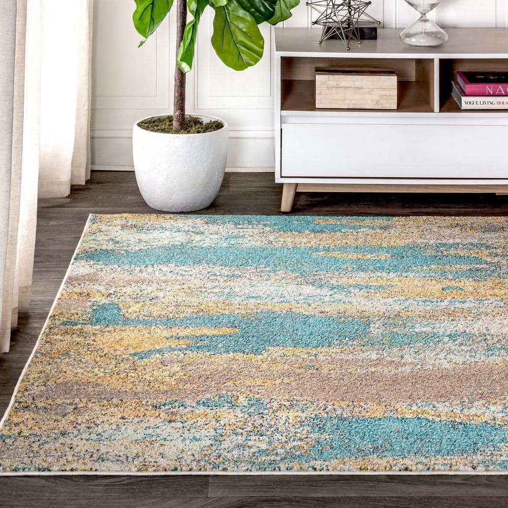 5'x8' Contemporary POP Modern Abstract Vintage Waterfall Area Rug, Blue/Brown/Orange - JONATHAN Y