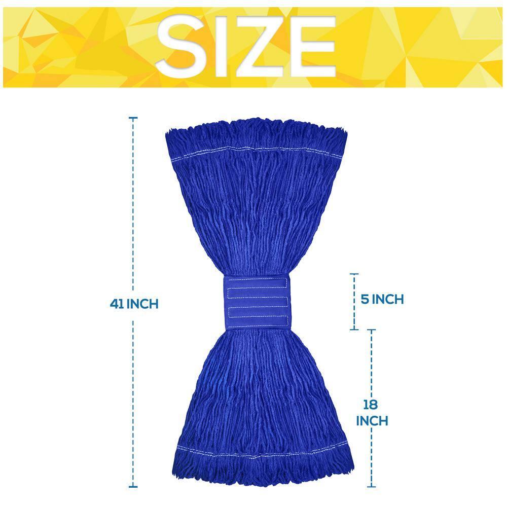 Dark Blue Heavy-Duty Blended String Mop Heads, 13-inch (4-Pack)
