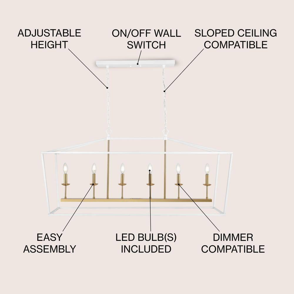 JONATHAN  Y Pagoda 49" Metal Linear Classic Traditional 6 -Light White Farmhouse Lantern Large Hanging Kitchen island light