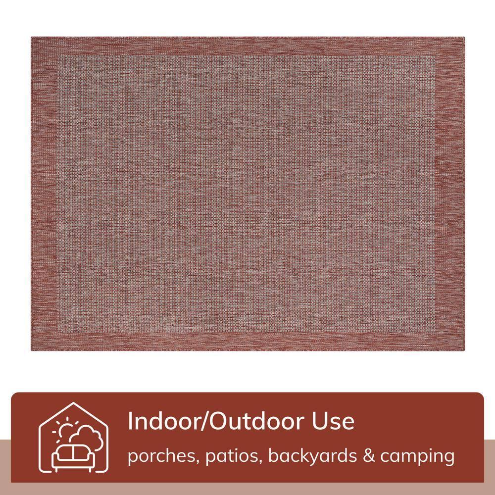Marshanna Odin Solid Striped Border Indoor Outdoor Coral Flatweave Rug