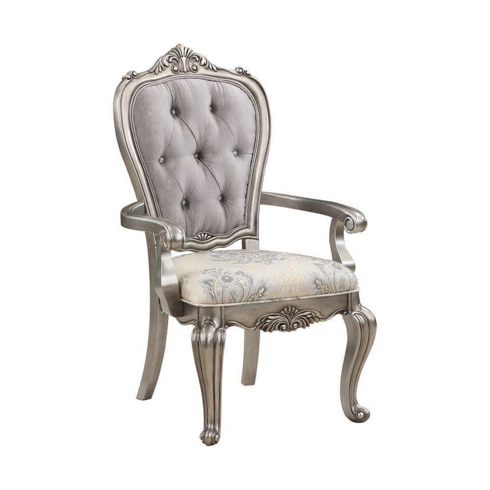 27 in. Aria Side Dining Chair, Velvet, Antique Platinum Tone - Set of 2