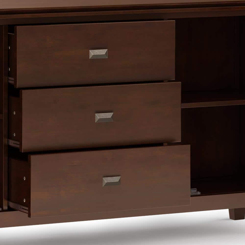 Simpli Home Artisan 60"W Solid Wood Sideboard Buffet with and Tempered Glass Doors and 3 Drawers