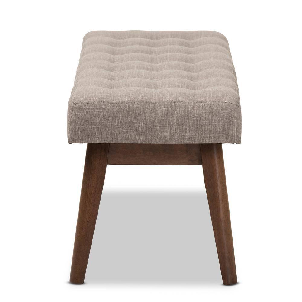 Elia Mid Century Modern Walnut Wood Fabric Button Tufted Bench Light Gray - Baxton Studio