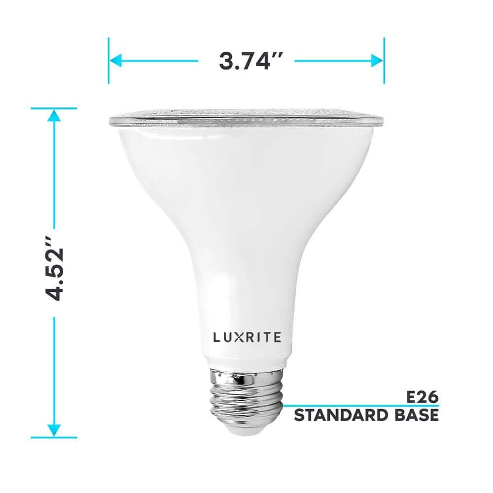 Luxrite 4-Pack LED PAR30 Flood Light Bulb 5000K Bright White 850 Lumens 11W Dimmable Wet Rated E26 Base UL Listed