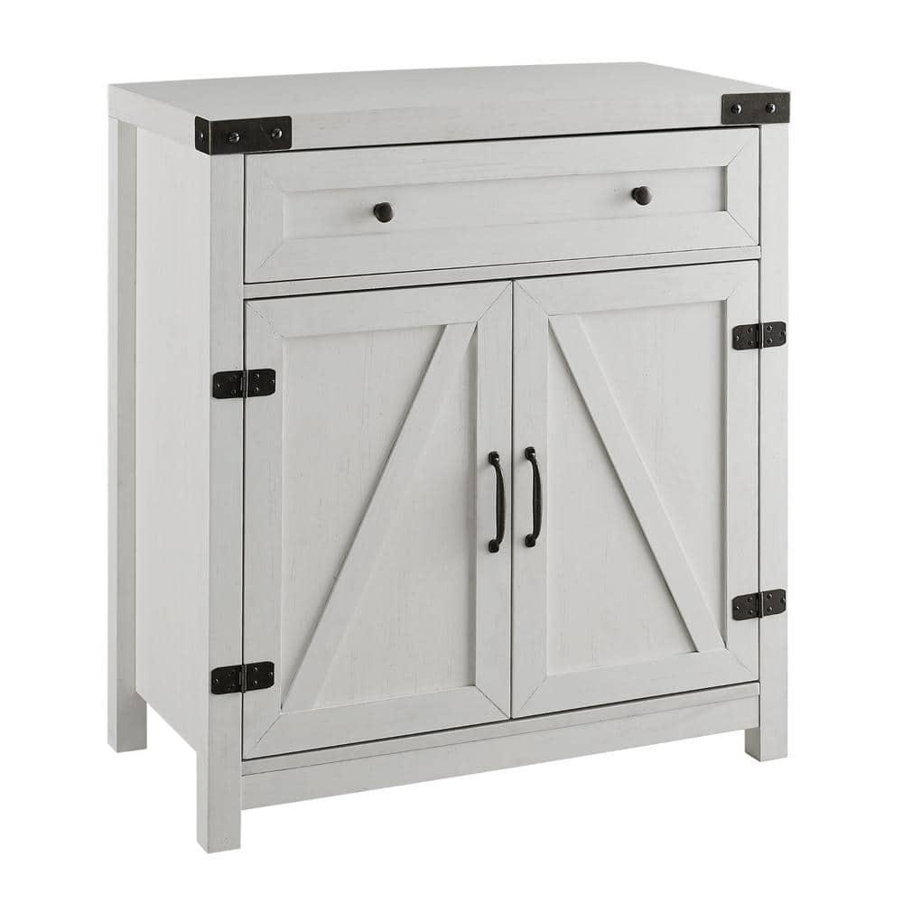 Walker Edison Modern Farmhouse 2 Barn Door Accent Cabinet, Brushed White