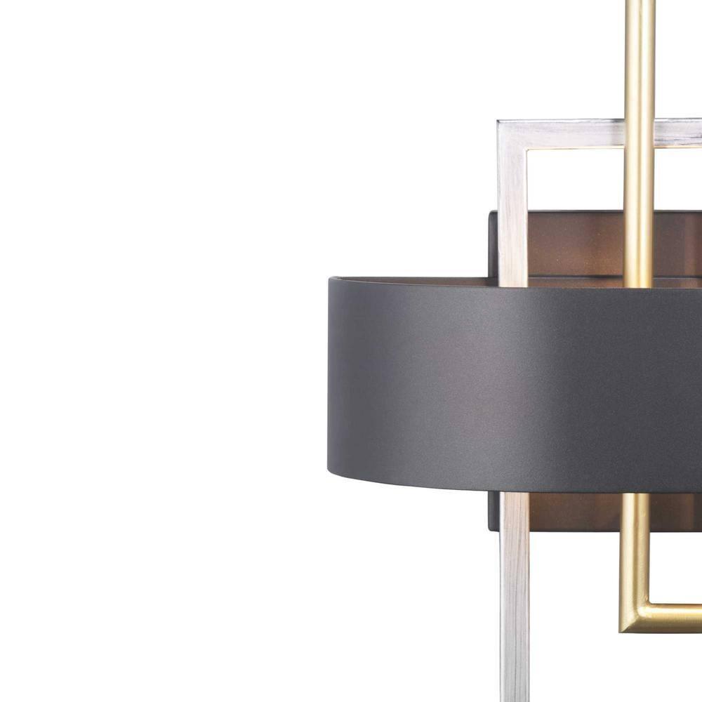 Progress Lighting Adagio 2-Light Wall Sconce, Black, Geometric Pattern, Steel, Damp Rated, Brushed Silver and Brass Accents