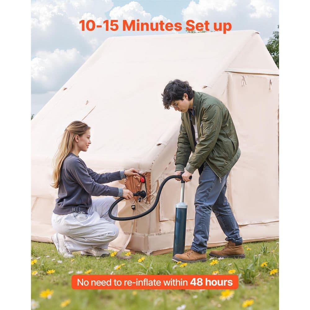 VEVOR Inflatable Tents for Camping, Easy Setup Blow up Tent with Hand Pump, 4 Season Glamping Tent with Stove Jack, Doors & Mesh Windows, Storage Bag Included for Easy Taking