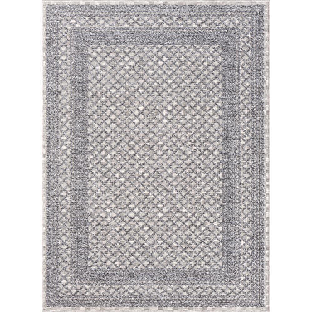 LR Home Gayle 7'10" x 8'10" Gray/Ivory Bordered Performance Indoor/Outdoor Area Rug